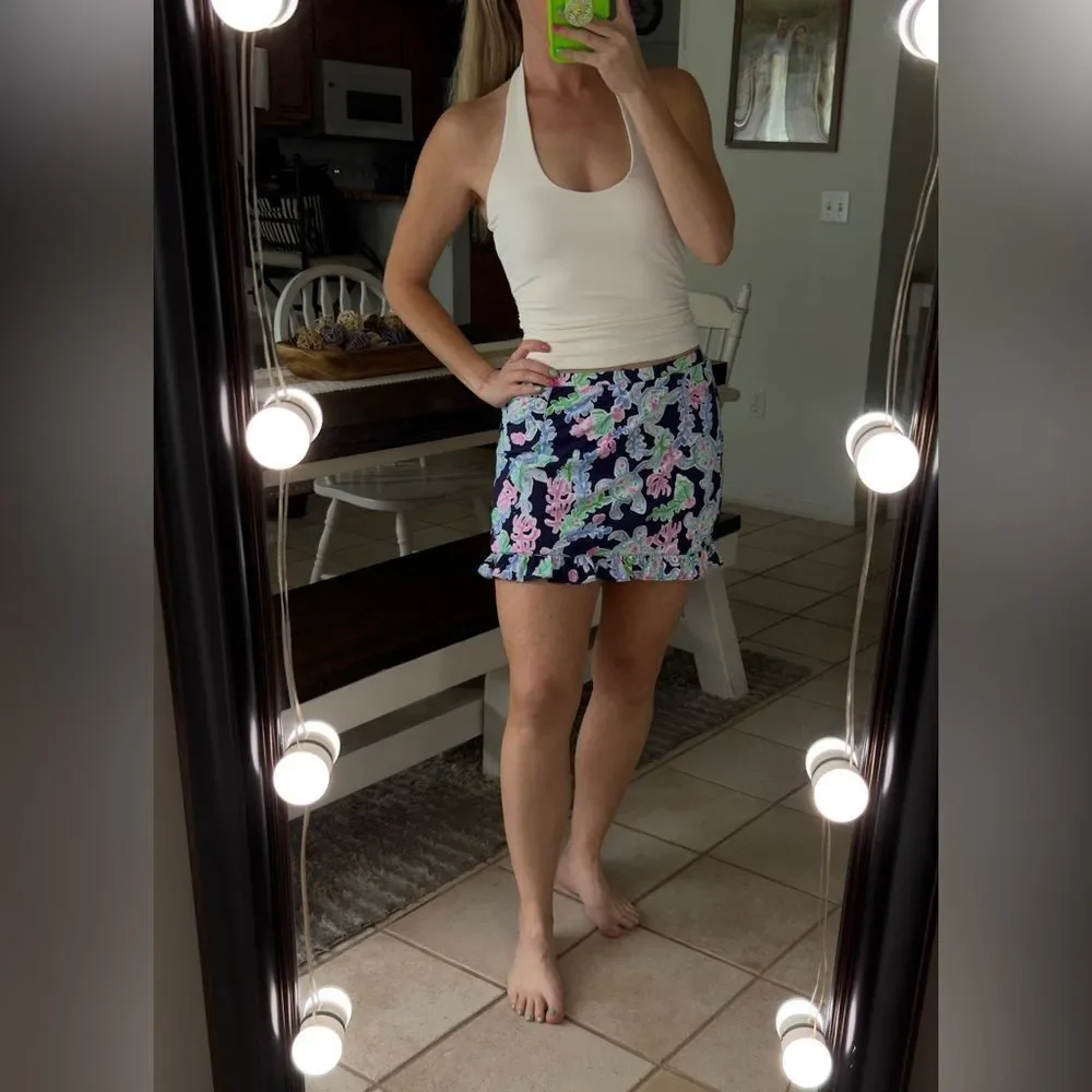 G Lifestyle Navy Blue Nautical Turtle Coral Reef Athletic Golf Skort - Picture 2 of 5